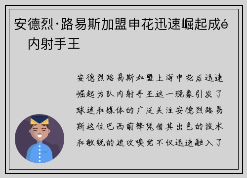 安德烈·路易斯加盟申花迅速崛起成队内射手王